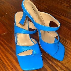 Square Toe Ring Slip on Mule Heels Dress Sandals